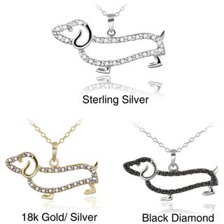 DB Designs Sterling Silver Diamond Accent Dachshund Dog Necklace