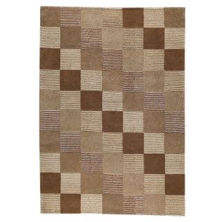 Hand knotted Indotibetan Brown Checkered Wool Rug (83 x 116) Today