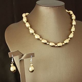 Handcrafted Shiny Tumbaga Oval Beads Necklace and Earrings Set (Mexico