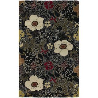 Hand tufted Black Floral New Zealand Wool Rug (8 x 10)