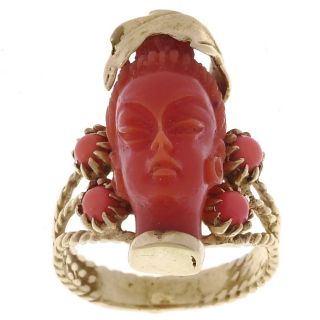 14k Yellow Gold Carved Coral Ring