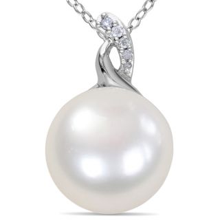 Miadora Sterling Silver Pearl and Diamond Accent Pendant (H I, I3)