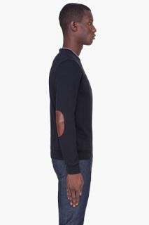 A.P.C. Midnight Blue Leather Elbow Sweater for men