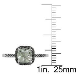 10k White Gold Green Amethyst and 1/6ct TDW Black Diamond Ring