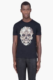 Alexander McQueen Black Floral Skull T shirt for men