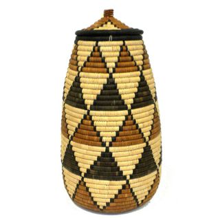 Palm Brown and Green Triangles Ukhamba Beer Basket (South Africa