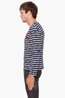 Comme Des Garçons Play  Navy Stripe Red Emblem T shirt for men