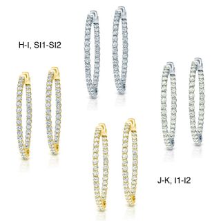 14k Gold 4 1/2ct TDW Trellis Style Diamond Hoop Earrings (H I, SI1 SI2
