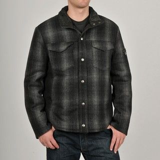 Chaps Mens Black Wool blend Plaid Shirt Jacket
