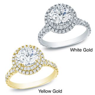 14k Gold 2ct TDW Certified Round Diamond Halo Engagement Ring (H I