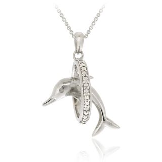 DB Designs Sterling Silver Diamond Accent Dolphin in Hoop Necklace