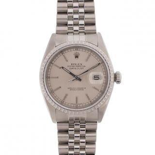 Pre owned Rolex Mens Datejust Stainless Steel Silver Tapestry Dial
