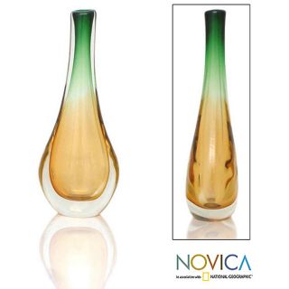 Hand blown Glass Verdant Teardrop Murano Vase (Brazil)