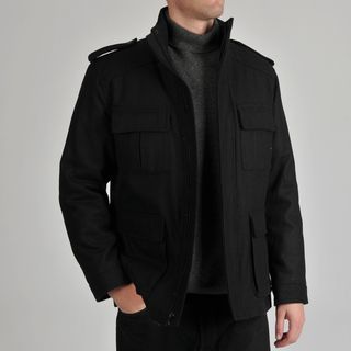 Alfani Mens Black Wool blend Zip front Coat
