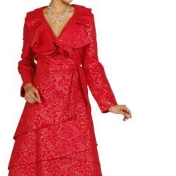 Divine Apparel Womens Red Floral Tiered Dress