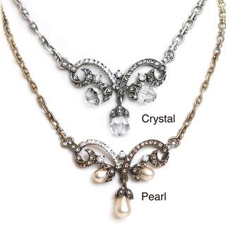 Sweet Romance Vintage Crystal or Glass Pearl Lavaliere Necklace